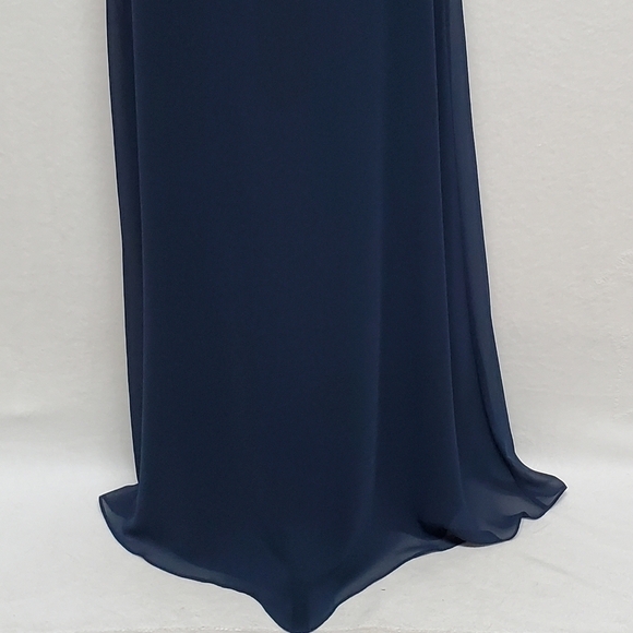 BLOOMINGDALE'S Levkoff 7081 Navy Blue Chiffon Sleeveless Halter Maxi Dress 6 - Picture 4 of 10